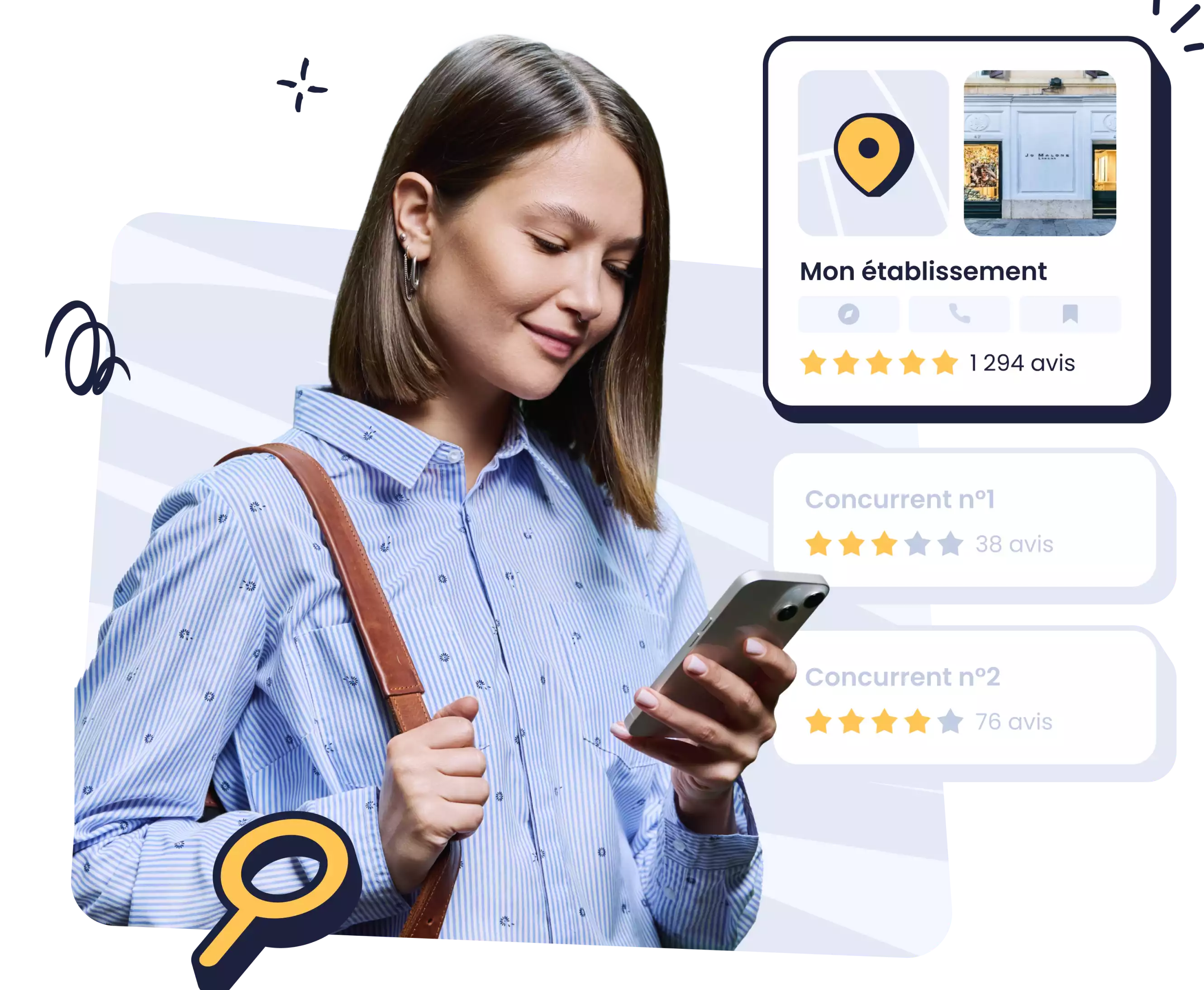 Tableau de bord avec statistiques d'avis Google