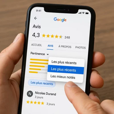 Exemple de fiche Google My Business avec avis positifs