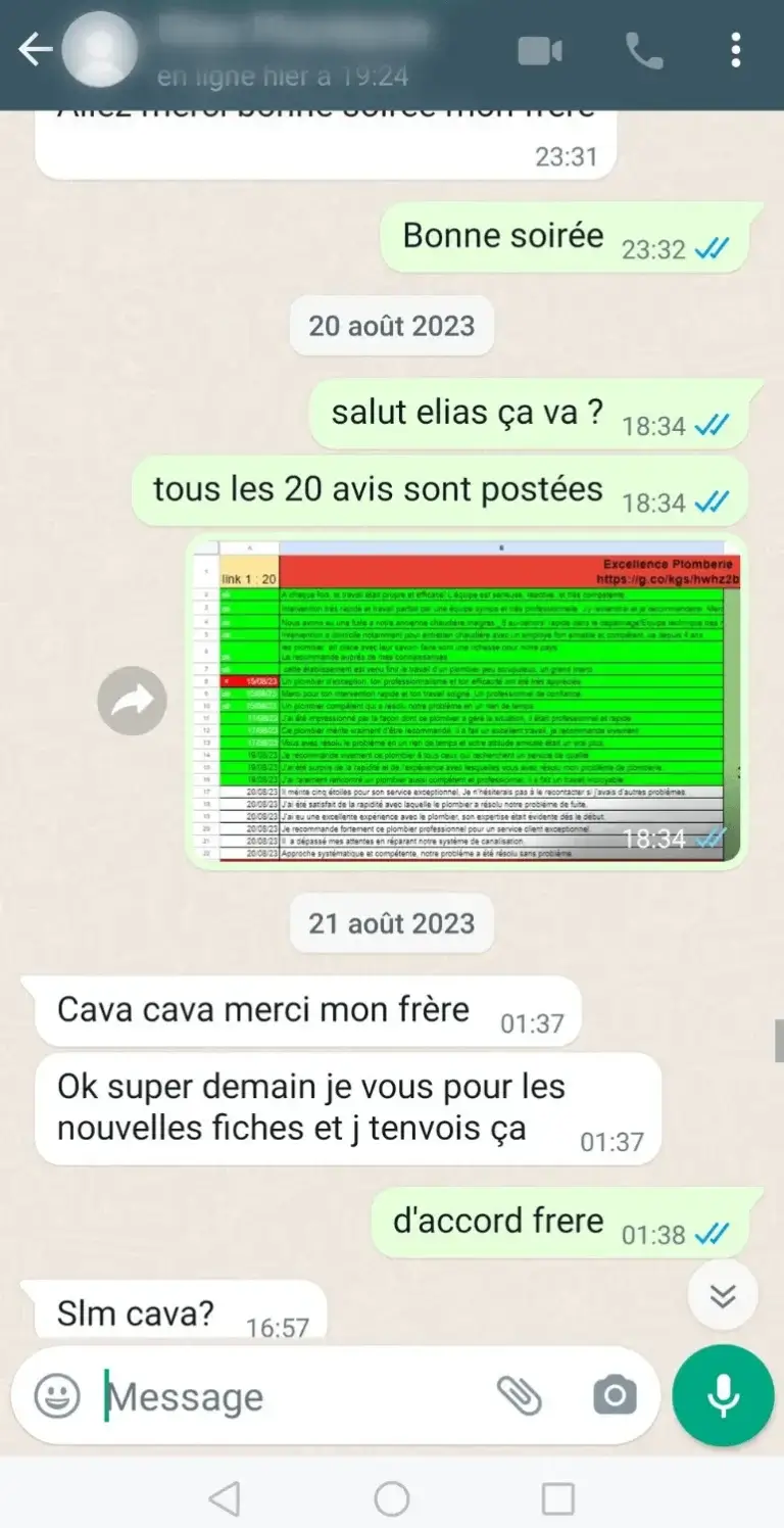 Résultat client après commande d'avis sur Google Maps