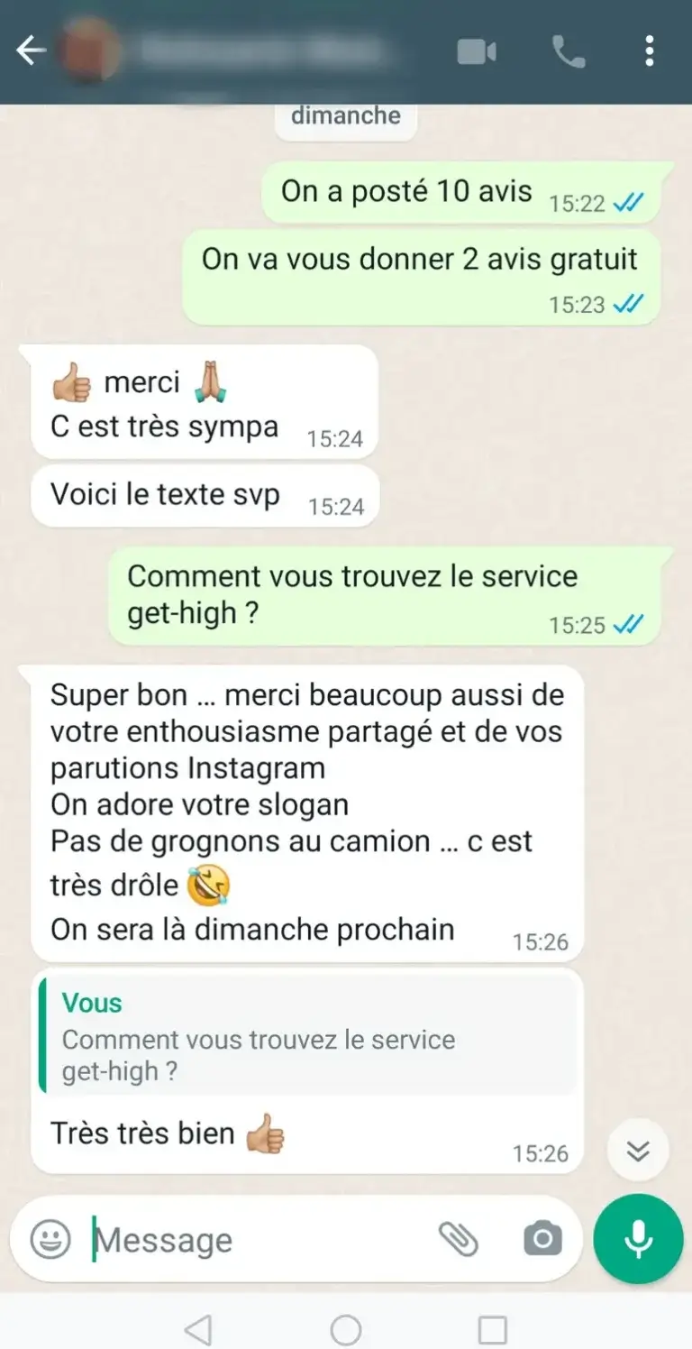 Capture d'écran d'un client satisfait du service Acheter-Avis.fr
